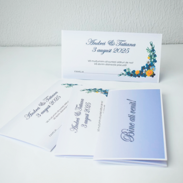 Plic pentru nuntă – nuanțe albastre cu ramă florală