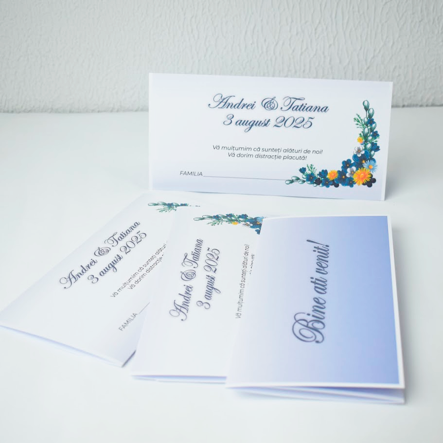 Plic pentru nuntă – nuanțe albastre cu ramă florală