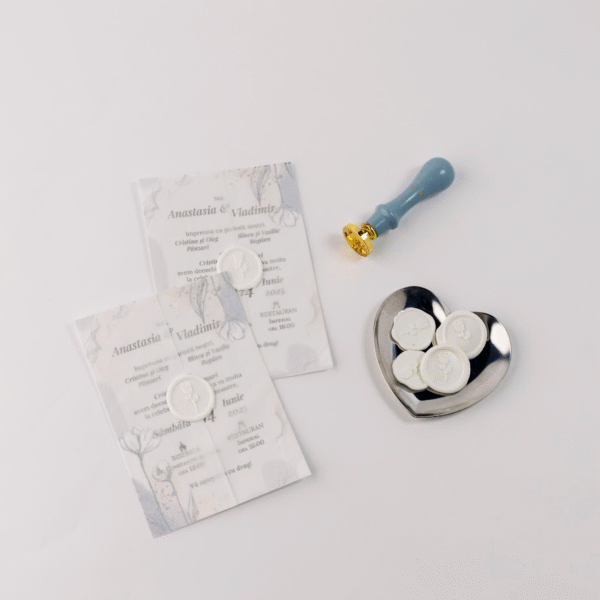 Invitație de nuntă cu plic transparent și sigiliu