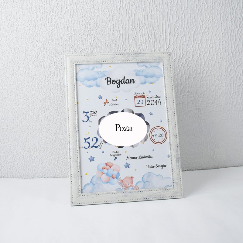 Metrica „Nourași și Ursuleț cu Baloane cu 1 poza” – Format A4