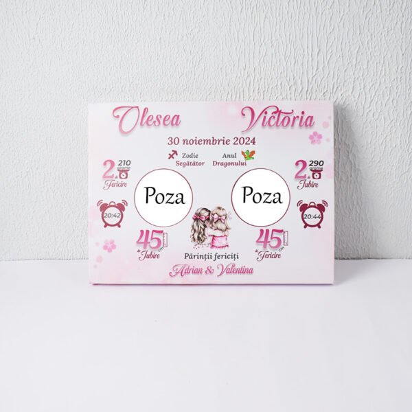 Metrica pe pânză 30×40 cm – pentru două fete