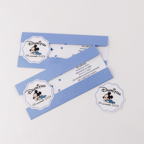 Invitație de cumătrie tip slider cu tematică Mickey Mouse Baby