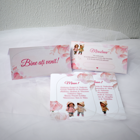 Plic pentru cumătrie pentru fetiță „Frunze delicate” – nuanțe de roz