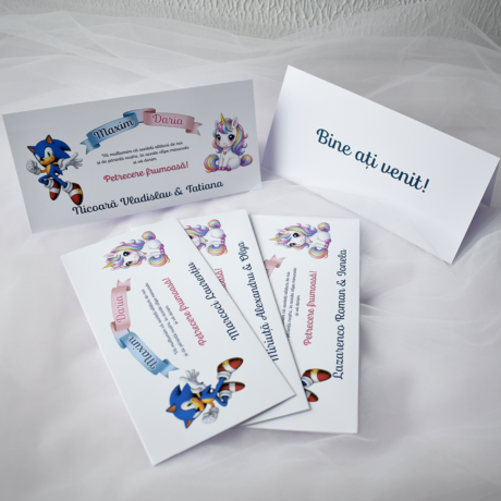 Plic pentru cumătrie pentru fetiță și băiețel – Sonic și rinocer roz delicat